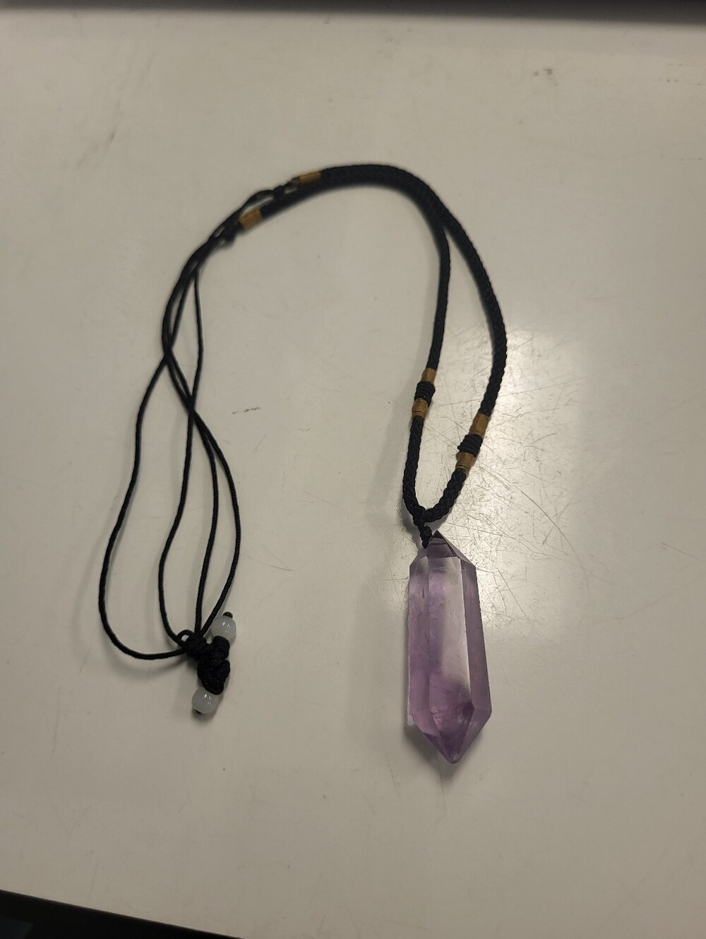 Amethyst Crystal Pendant Necklace - Purple Stone on Black Cord